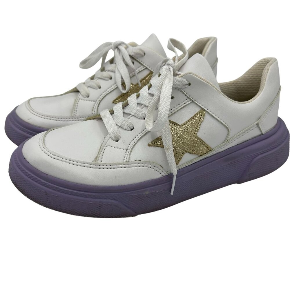 MKS White & Gold Star Sneakers With Purple Sole  Size 9